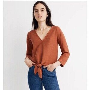 Madewell Texture & Thread Long-Sleeve Tie-Front Top Size M